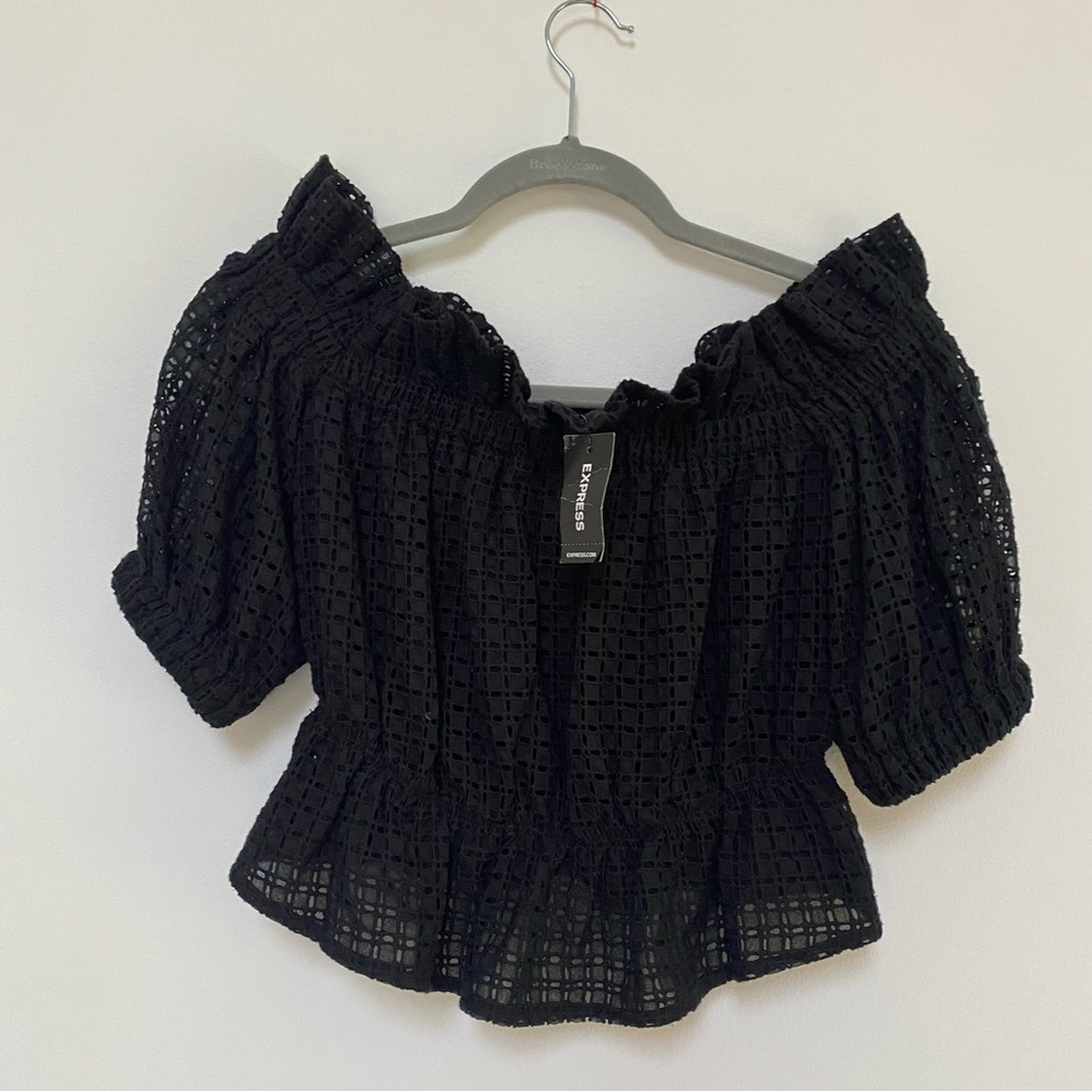 Express Eyelet Off Shoulder Ruffle Cropped Top XS NWT